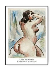 Carl Newman, Woman showing of naked bum, A4 21x30 cm plakat