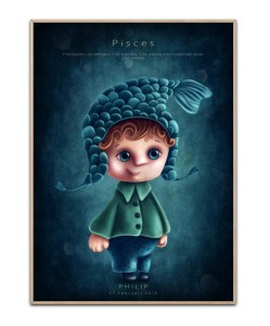 Stjernetegn Fisken dreng, med valgfrit navn og Dato