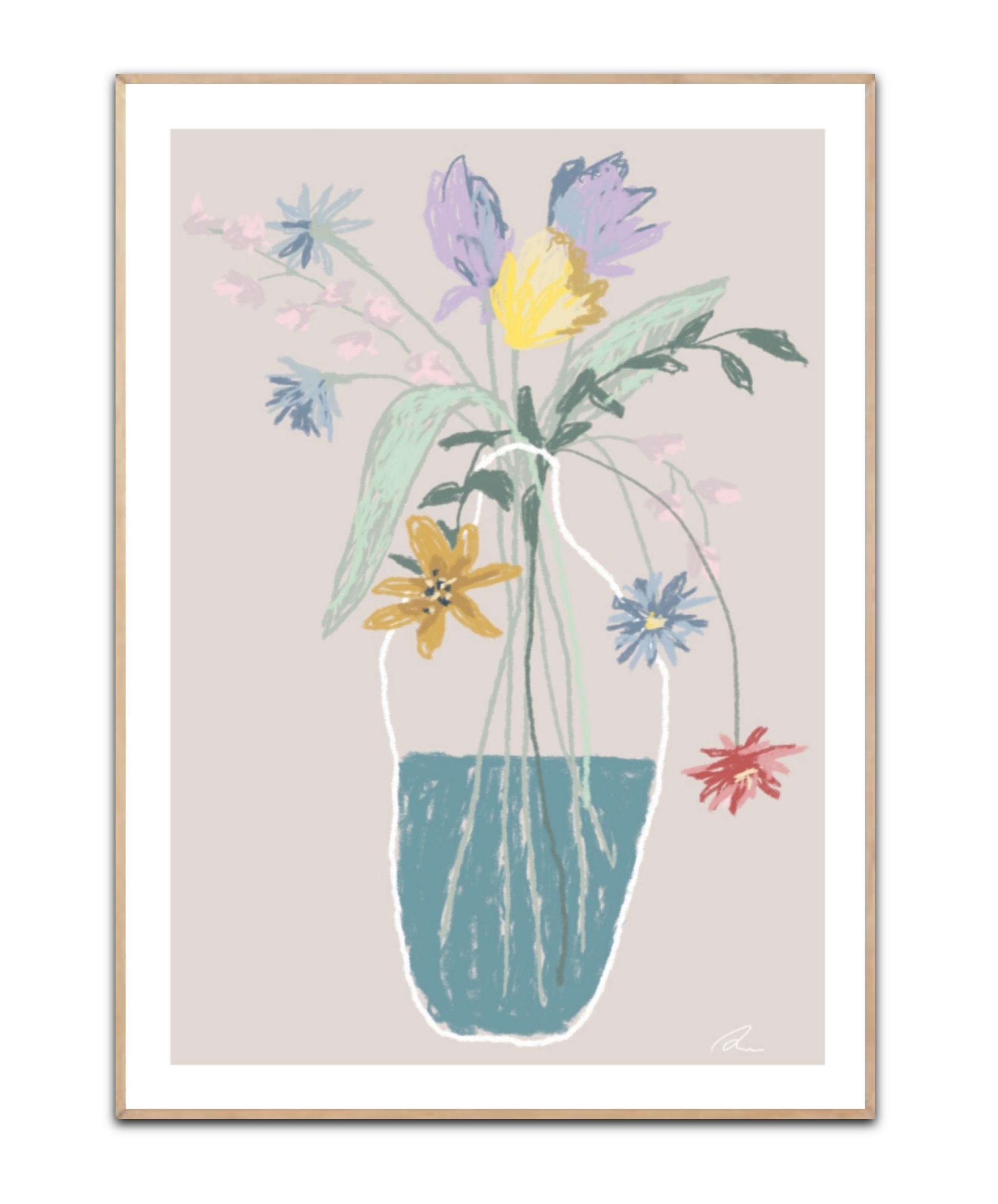 Flowers In vase Grey, Poster