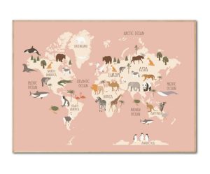 Worldmap Rose Poster, .