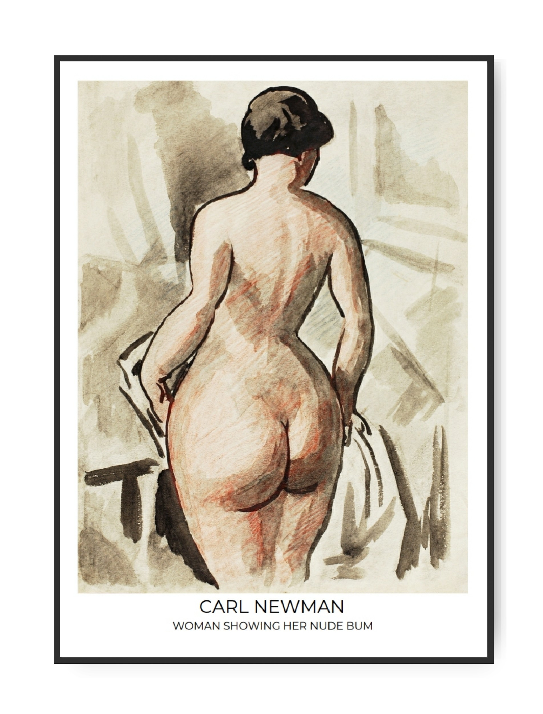 Carl Newman - Woman showing her nude bum, Poster