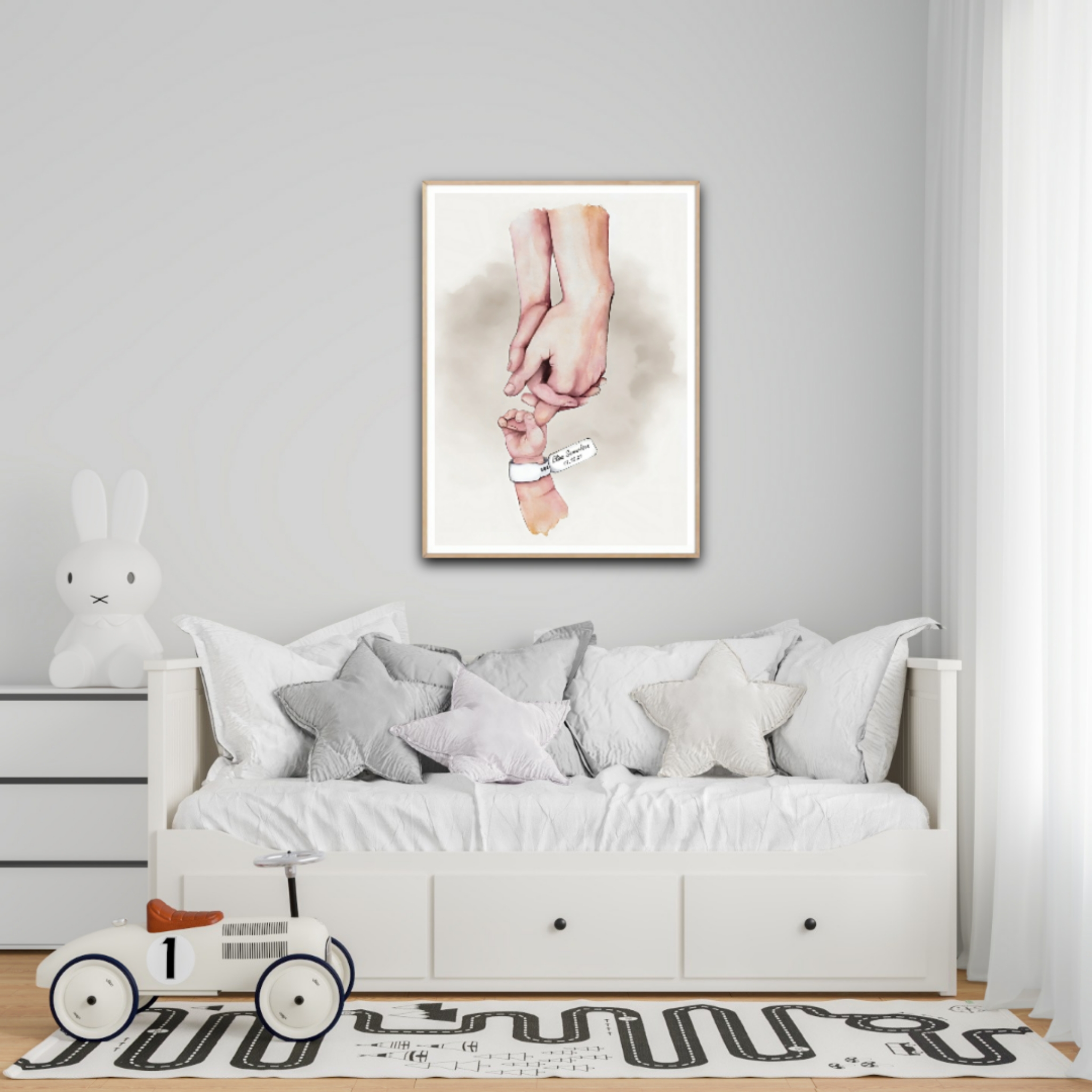 Mama, Papa und Kind Poster beige, frei wählbarer Name und Datum – Bild 3