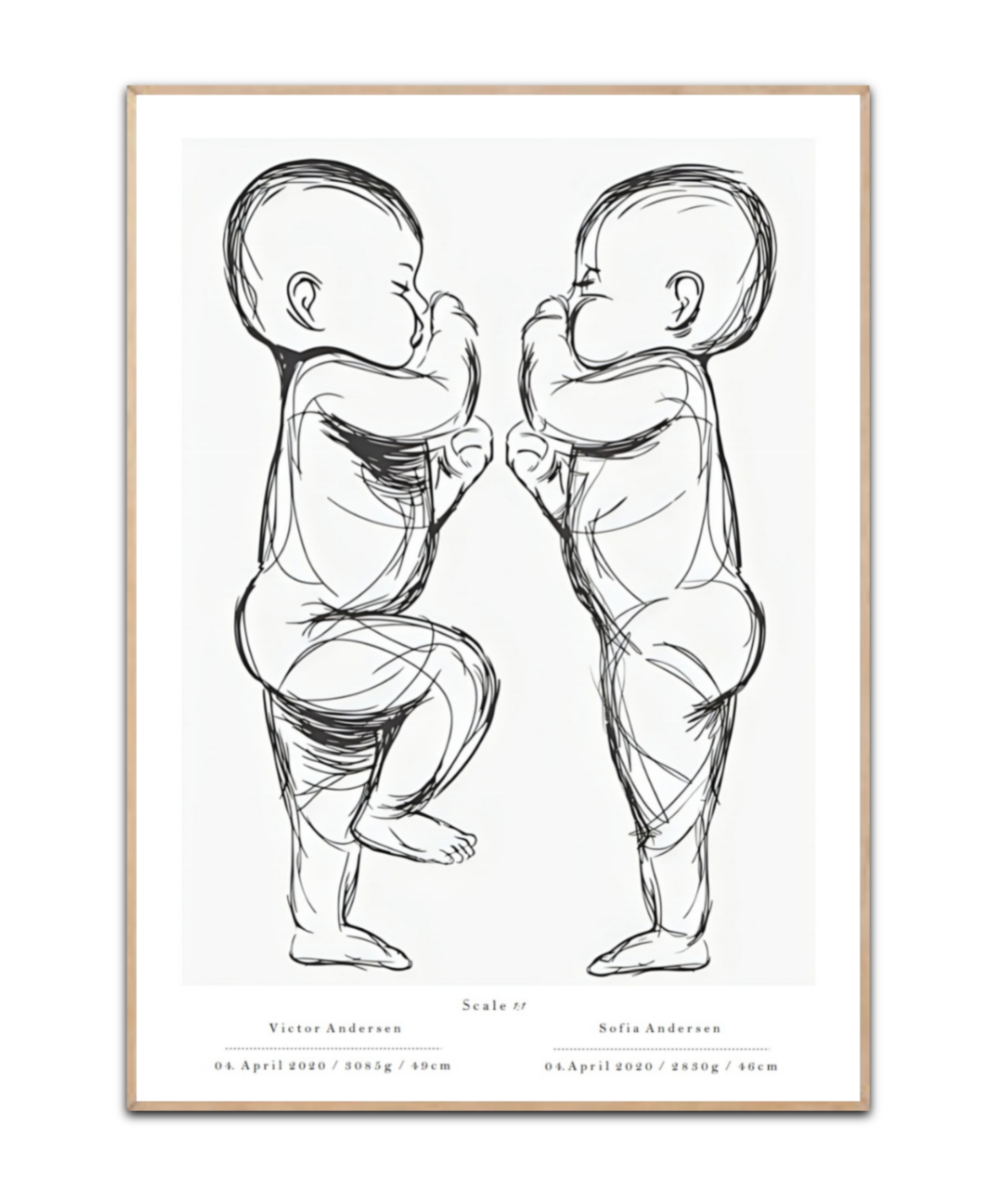 Twins Scale Poster Grau, mit frei wählbarem Namen und Datum