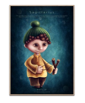 Stjernetegn Skytten Junge, mit frei wählbarem Namen und Datum