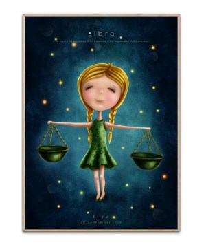 Stjernetegn Waage Mädchen, mit frei wählbarem Namen und Datum