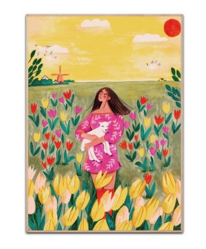 Woman in tulipfield Poster