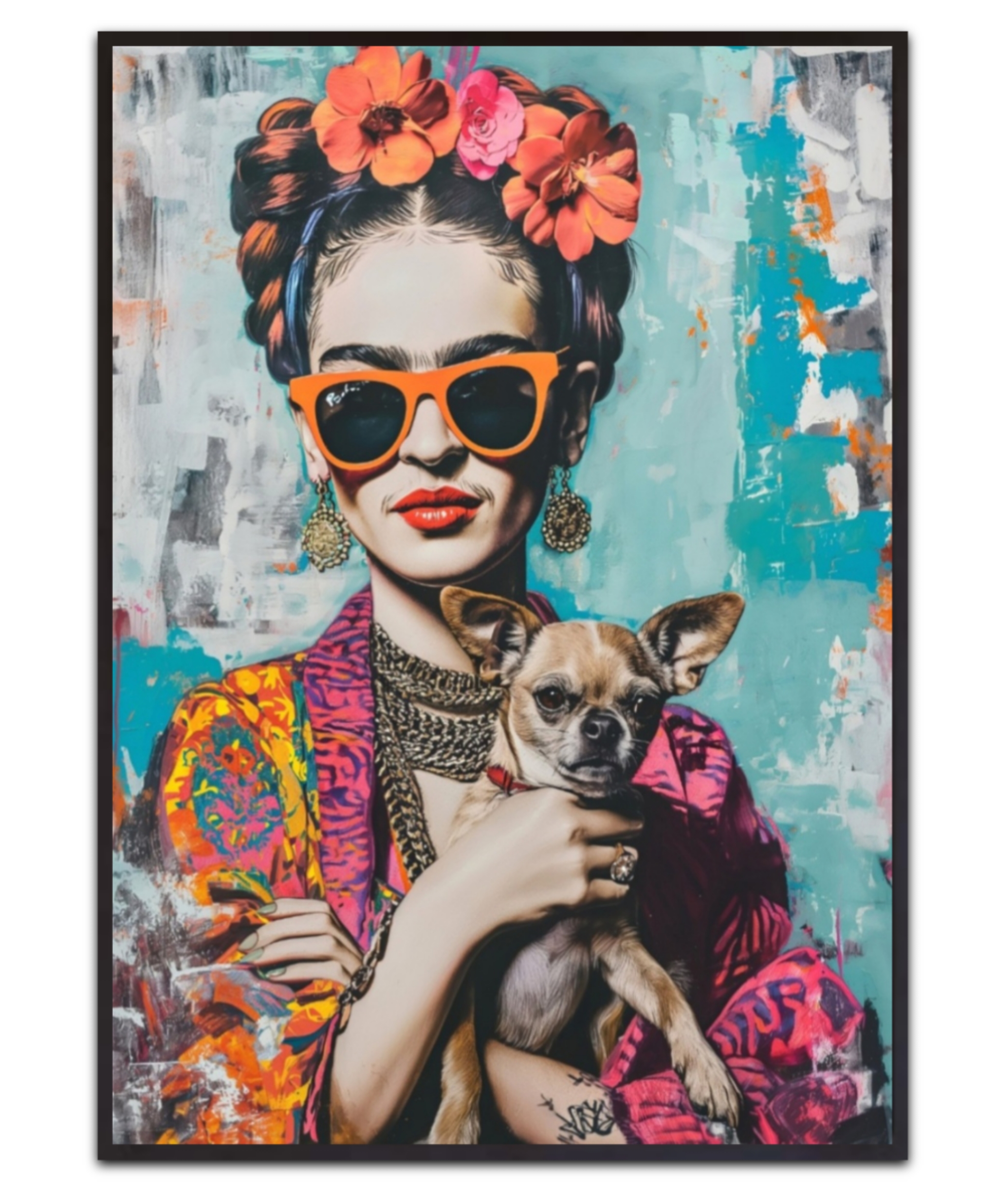 Frida With Chihuahua by Mowzu – Leinwandbild