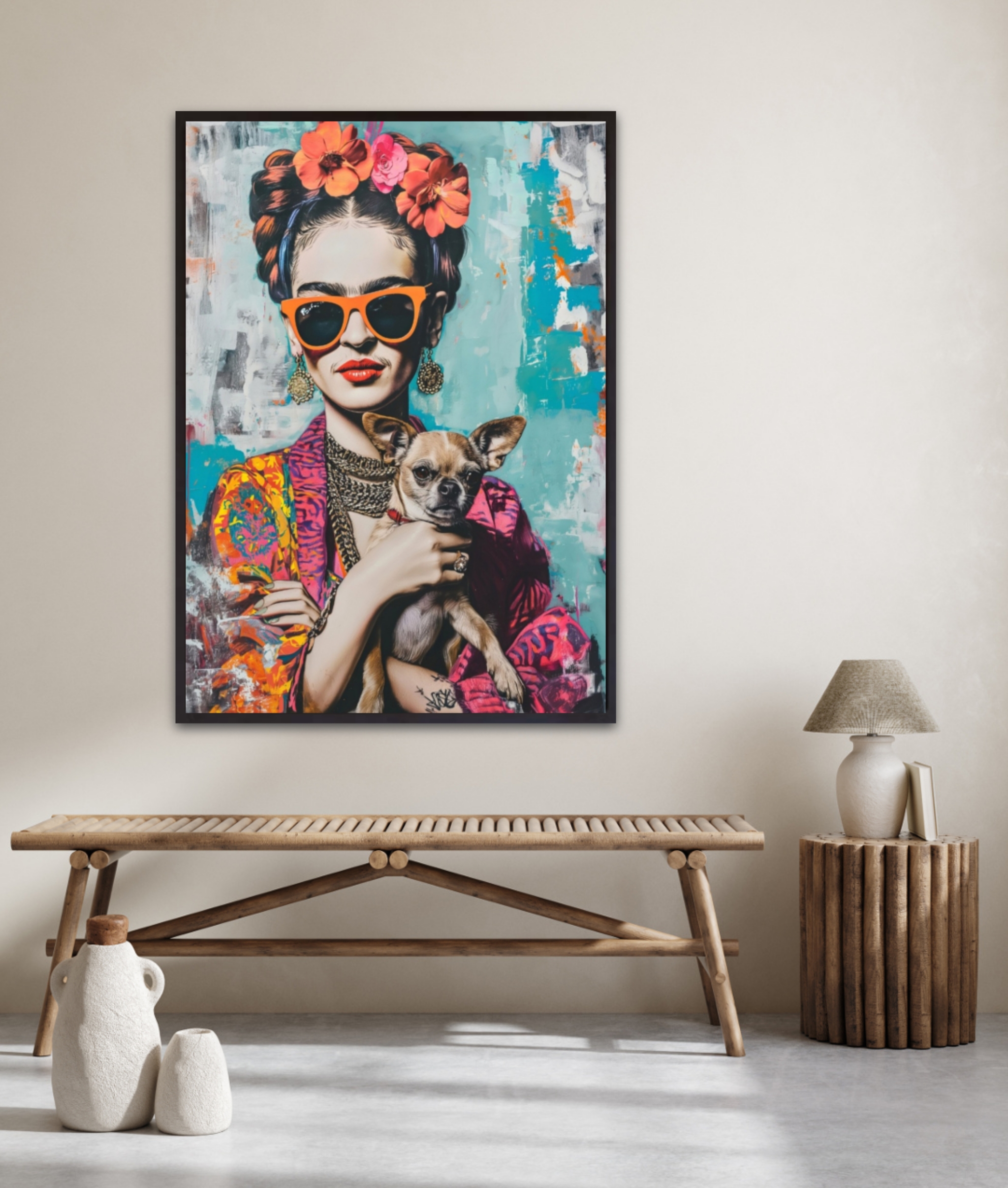 Frida With Chihuahua by Mowzu – Leinwandbild – Bild 2