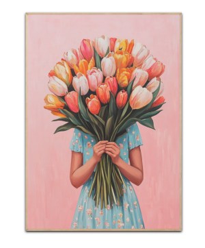 Holding a bouquet of Tulips