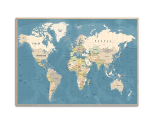 Worldmap blau Poster