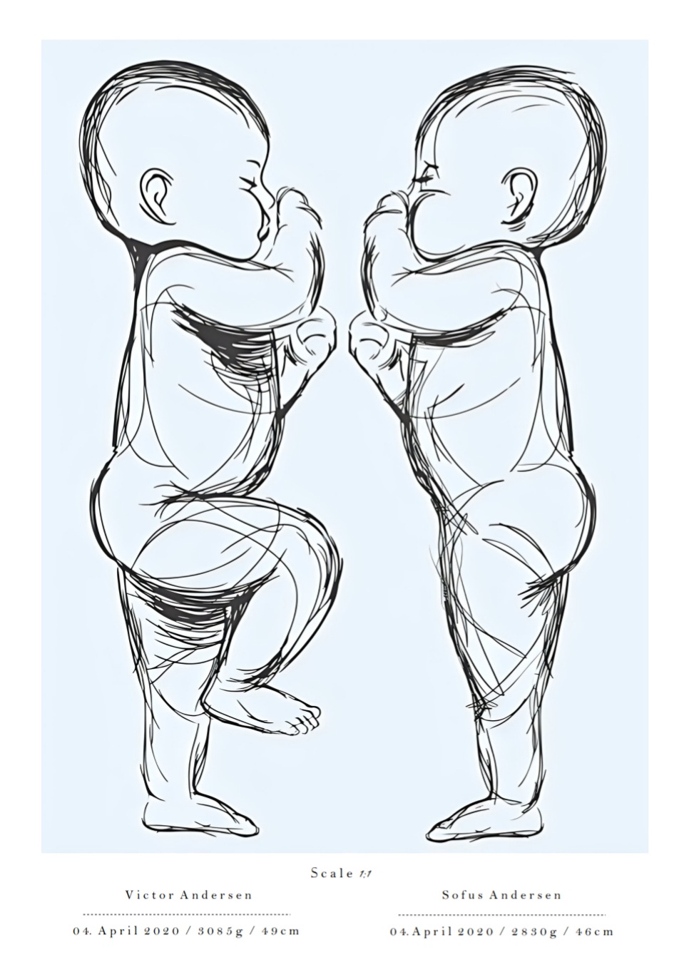 Twins Scale Poster blau, mit frei wählbarem Namen und Datum – Bild 2