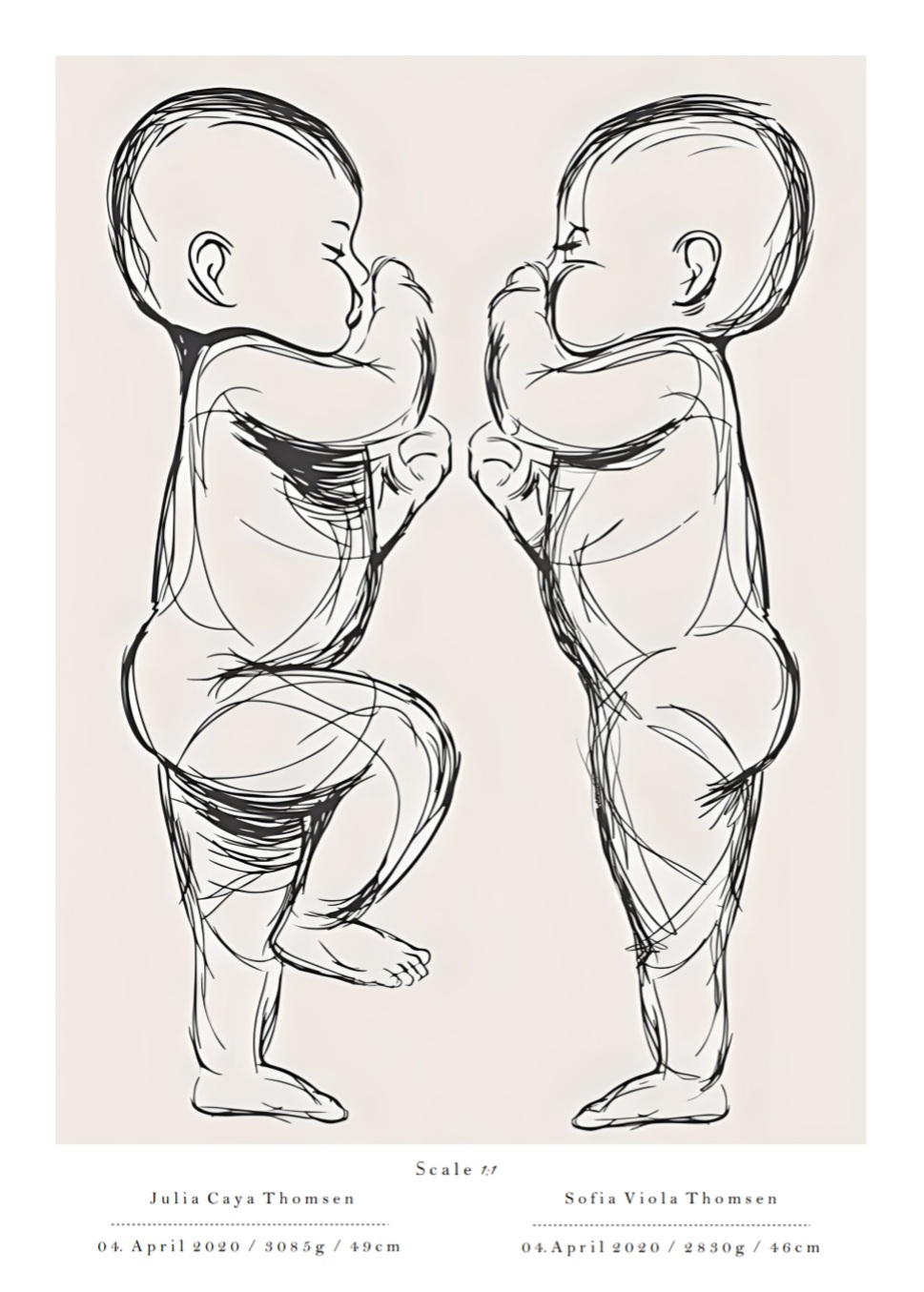 Twins Scale Poster beige, mit frei wählbarem Namen und Datum – Bild 2