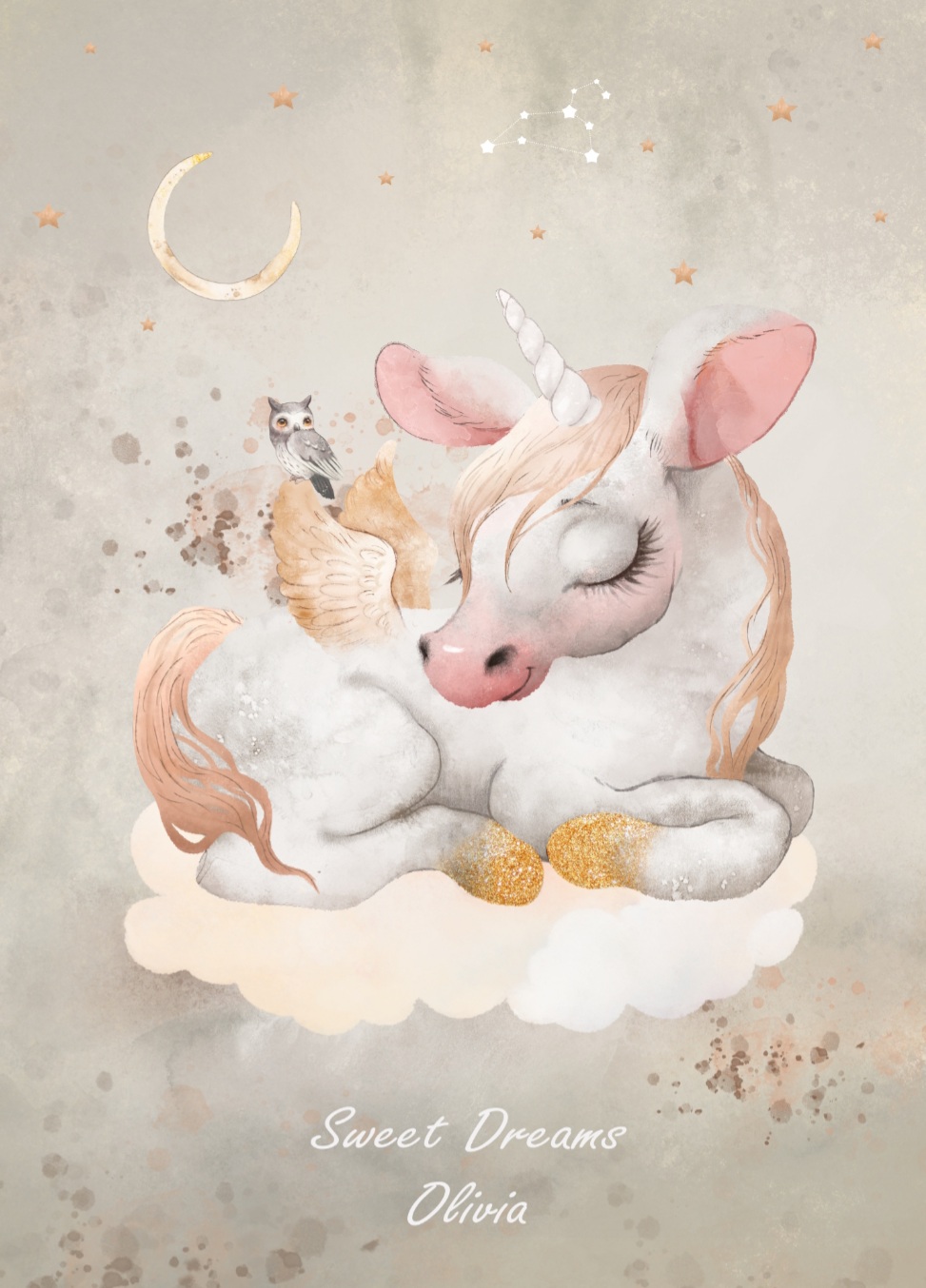 Sweet Dreams unicorn, mit frei wählbarem Namen und Stjernetegn – Bild 3