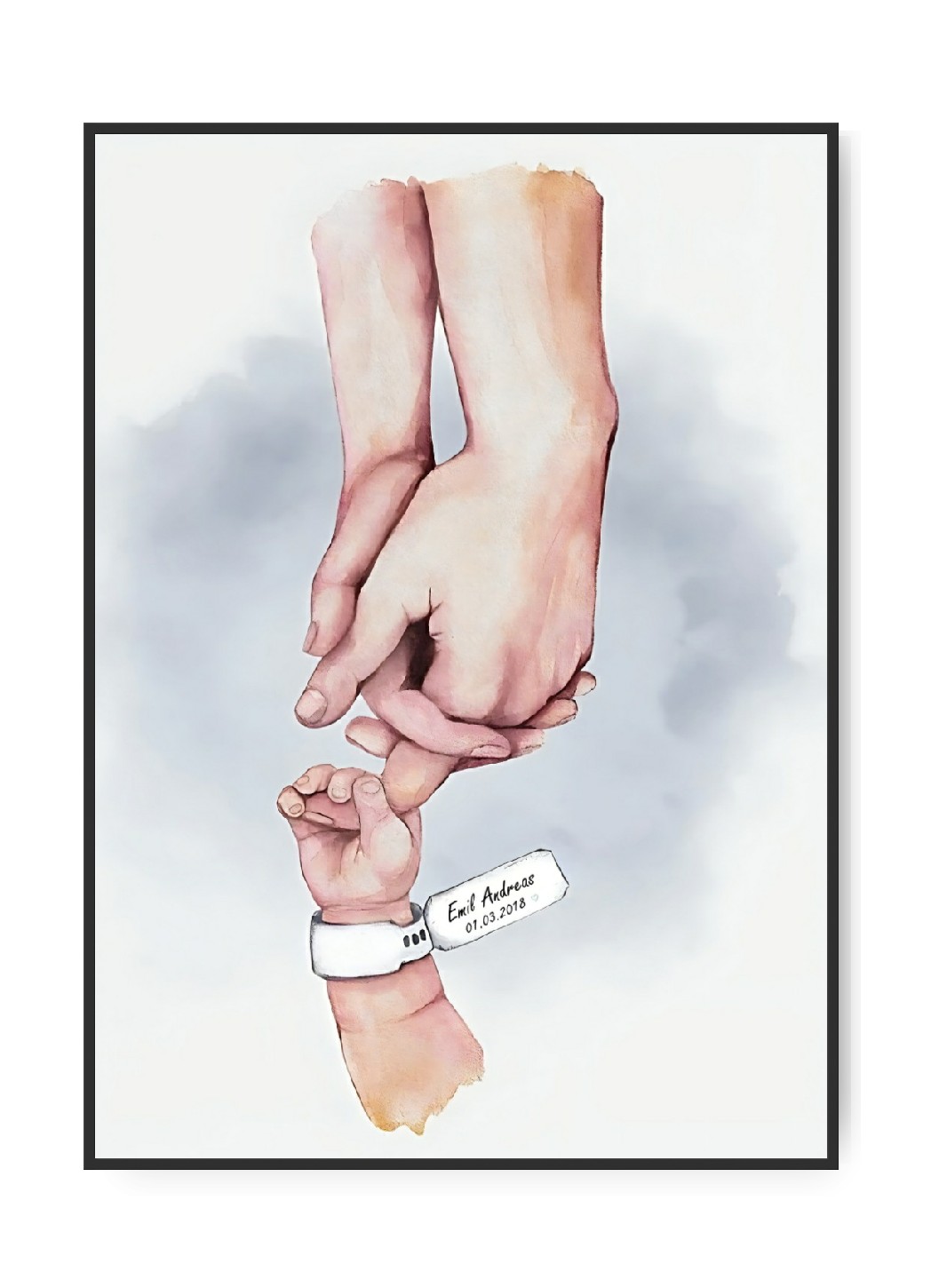 Mama, Papa und Kind Poster blau, frei wählbarer Name und Datum