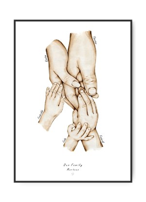 Family - Mama, Papa und 3 Kinder, frei wählbare Namen und Text