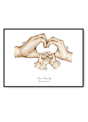 Family Herz - Mama, Papa und 3 Kinder, frei wählbare Namen und Text