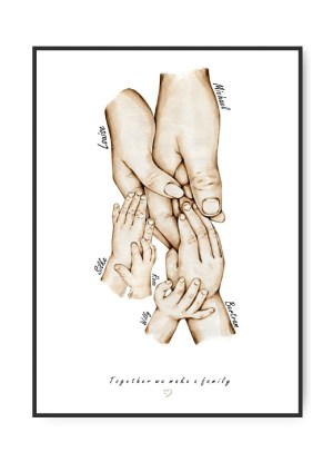 Family - Mama, Papa und 4 Kinder, frei wählbare Namen und Text