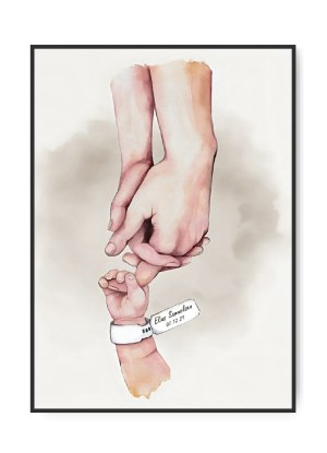 Mama, Papa und Kind Poster beige, frei wählbarer Name und Datum