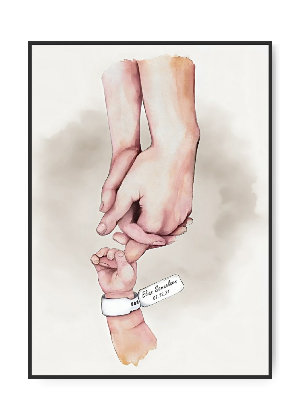 Mama, Papa und Kind Poster beige, frei wählbarer Name und Datum