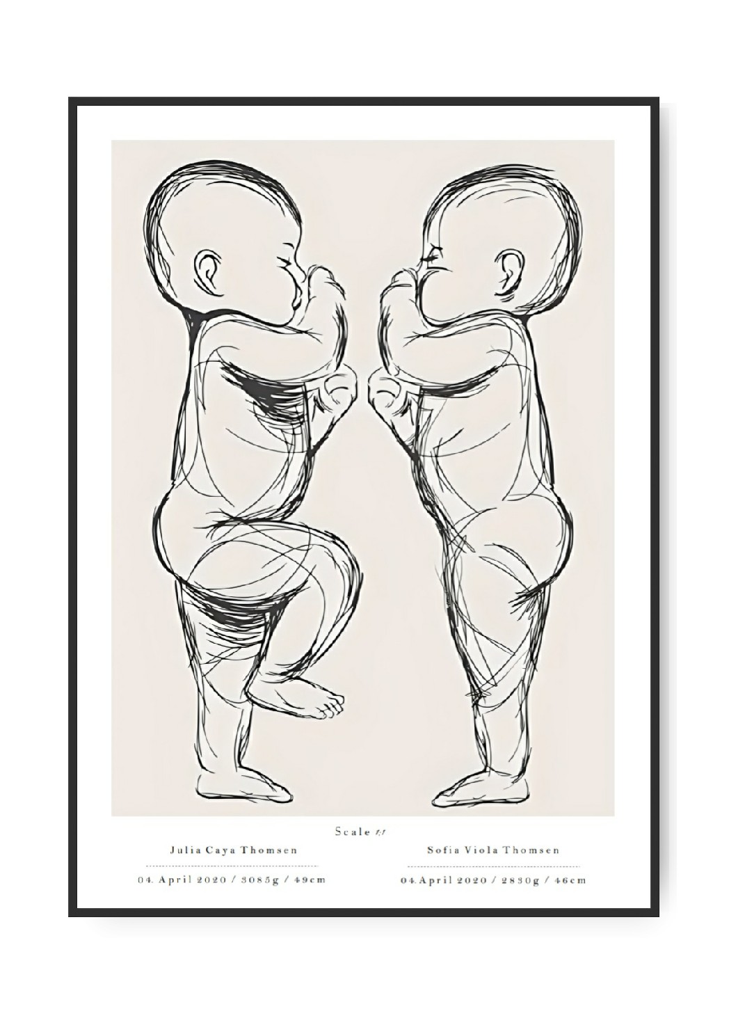 Twins Scale Poster beige, mit frei wählbarem Namen und Datum
