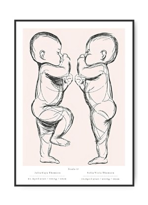 Twins Scale Poster rosa, mit frei wählbarem Namen und Datum