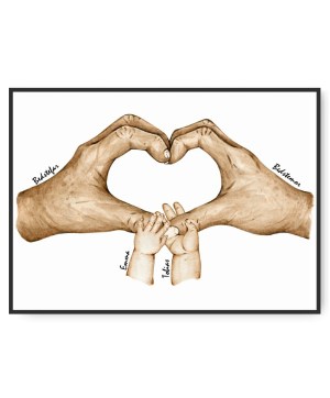 Großeltern Herz - Oma, Opa und 2 Enkelkinder, frei wählbare Namen