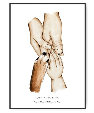 Familie - Mama, Papa, 1 Kind und hund , frei wählbare Namen und Text