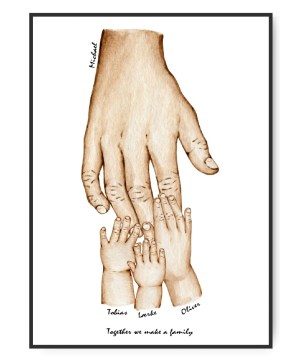 Papa und 3 Kinder, frei wählbare Namen und Text